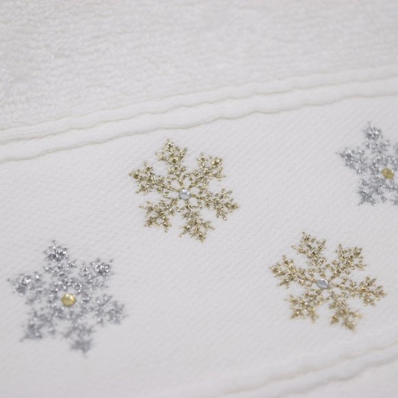 Charmont Collection Shining Snowflakes Bath Towel White Turkish Cotton Christmas - Picture 4 of 10